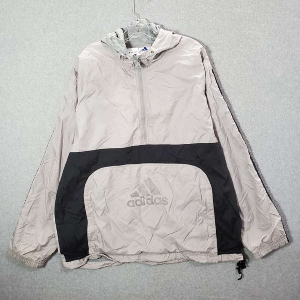 VINTAGE Adidas Men Jacket Large Gray Nylon Windbreaker Weatherproof Pullover